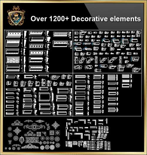 ᩏver 1200+ Decorative elements CAD Blocks V.1᪢><b><font size=